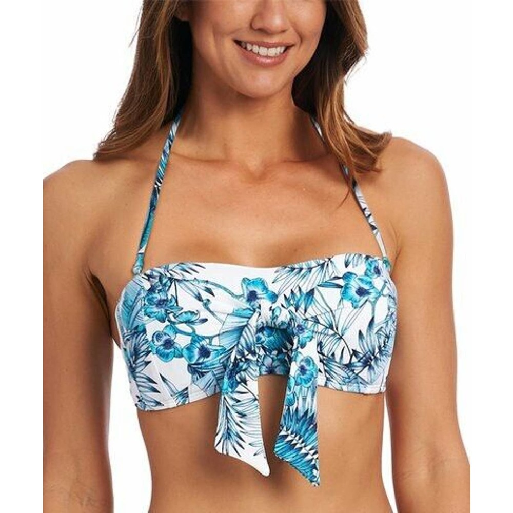 LA BLANCA Aquamarine Floral Bandeau Bikini Top Size 6 $83 NOWT